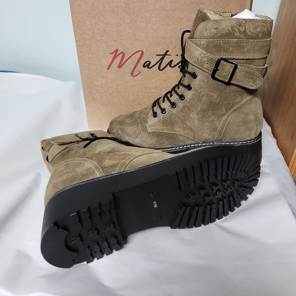 Matisse Nib Hunter Suede Over Ankle Lug Boots Zip Lace Combat Vibe - Picture 5 of 7